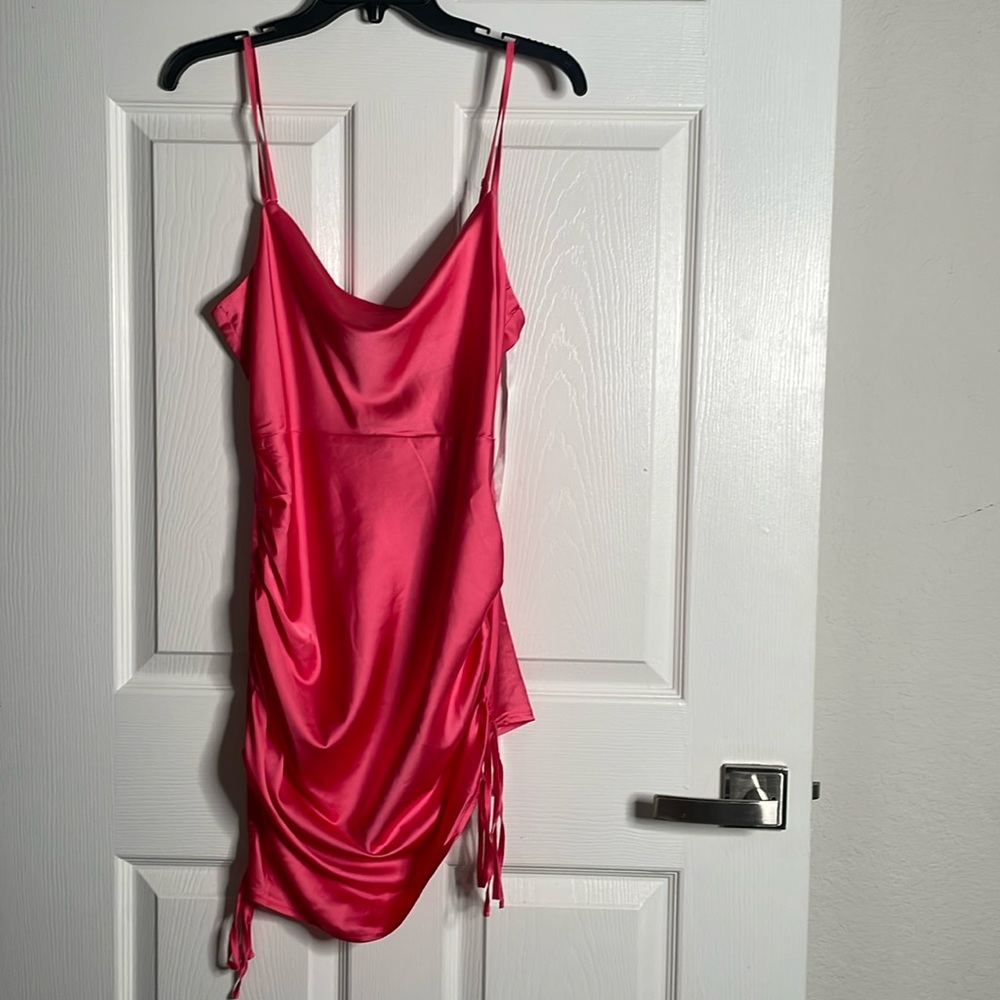 NWT Missguided petite spaghetti strap satin cowl ruched mini dress